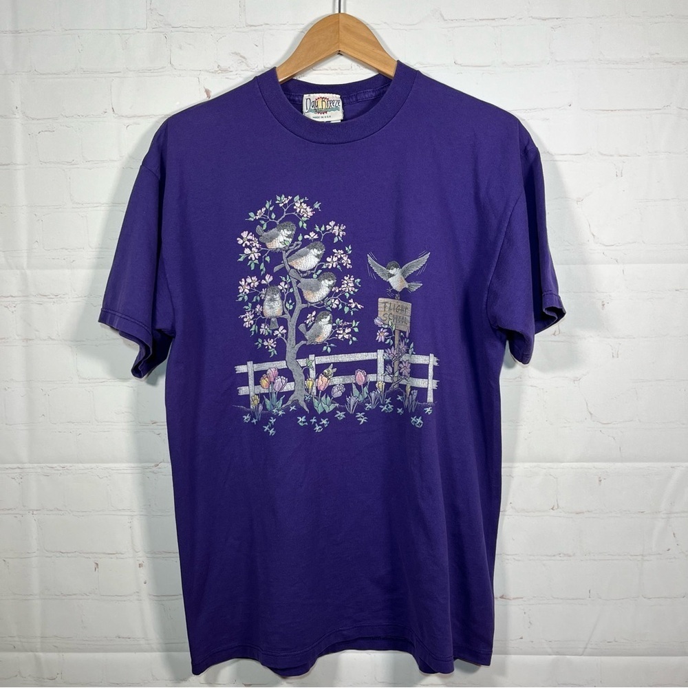 Vintage Day Breeze Birds Flight School T Shirt Womens Large Purple Made In USA